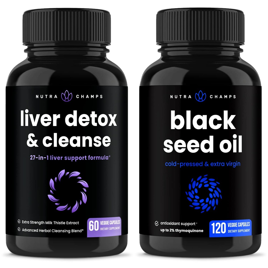 NutraChamps Liver Cleanse Detox ja Black Seed Oil Kapselit Bundle