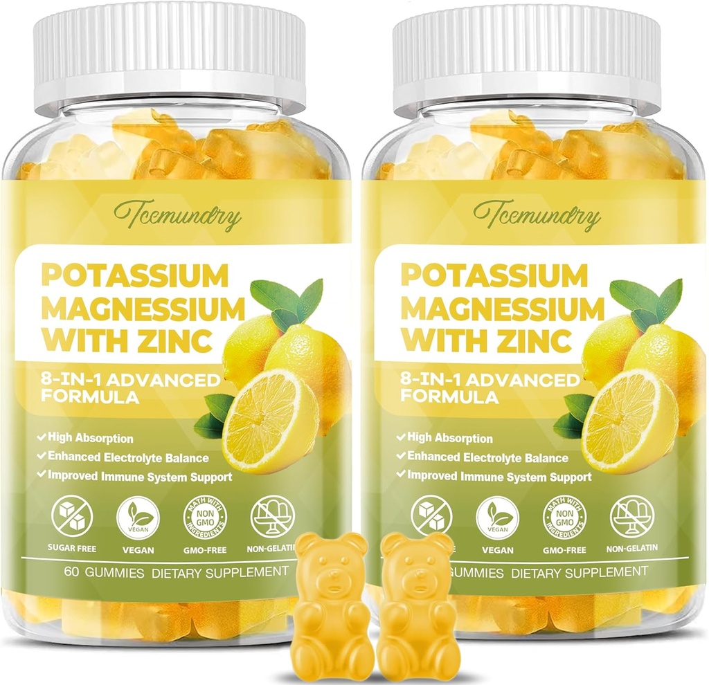 Kaliumtillskott Gummies för vuxna: Kaliumcitrat 99 mg - Kalium Magnesiumtillskott för muskel, elektrolyt, energi