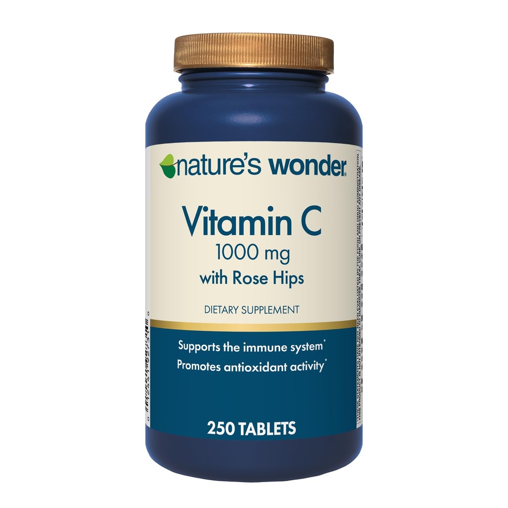 Nature's Wonder C-vitamiini 1000 mg Rose Lantiot Tabletit Immuun terveys, 250 Tarjoilut, 250