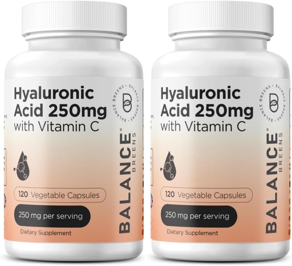 Pure Hyaluronic Acid Supplement 250 mg kanssa C-vitamiini 50 mg, 120 Vegaanikapselit - ihon nesteytys luonnon hehku, hiukset, kynnet, luun & yhteinen terveys Formula