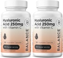 Pure Hyaluronic Acid Supplement 250 mg kanssa C-vitamiini 50 mg, 120 Vegaanikapselit - ihon nesteytys luonnon hehku, hiukset, kynnet, luun & yhteinen terveys Formula