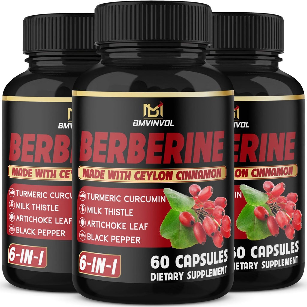 (3 pakkausta) Berberiini Supplement Plus ceylon kaneli, maito Thistle, Turmeric, Artisoke Leaf, musta Peppe - 6 kuukauden tarjonta - 180 kapselia Yhteensä