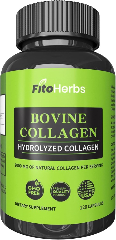 Vegaani Naudan kollageenikapselit - Tehokkaat lisäravinteet miehille ja naisille - Hydrolysoitu naudan kollageeni Peptides täydentää nivel-, hermo- ja luutuki - Grass Fed, non-GMO - 120 kapselia