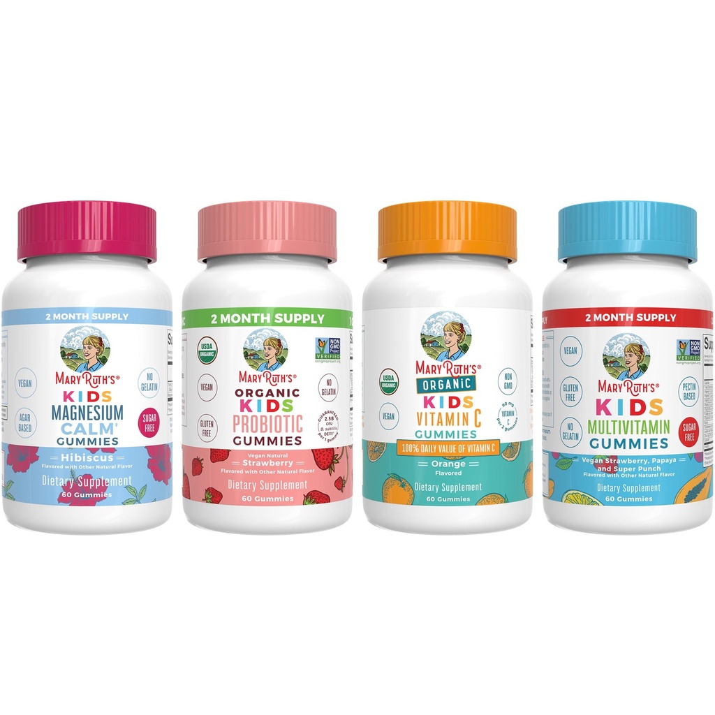 MaryRuth Organics Multivitamin, Probiotic, Magnesium Calm och vitamin C Gummies for Kids | Clean Label Project Verified® | Vitaminer för Immune Support & Overall Health | Vegan, icke-GMO, Gluten Free