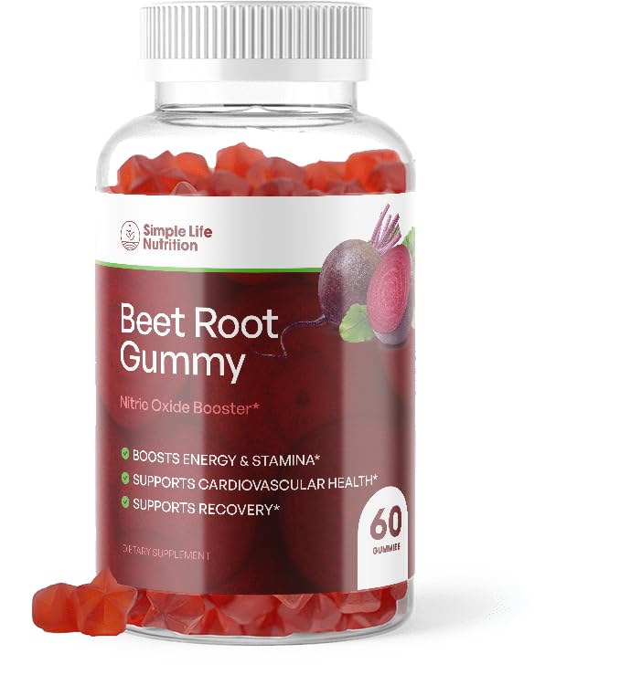 Organic Beet Root Gummies - Nitric Oxide Booster för män och kvinnor - Organic Non-GMO Gluten Free Vegan Beets - 60CT