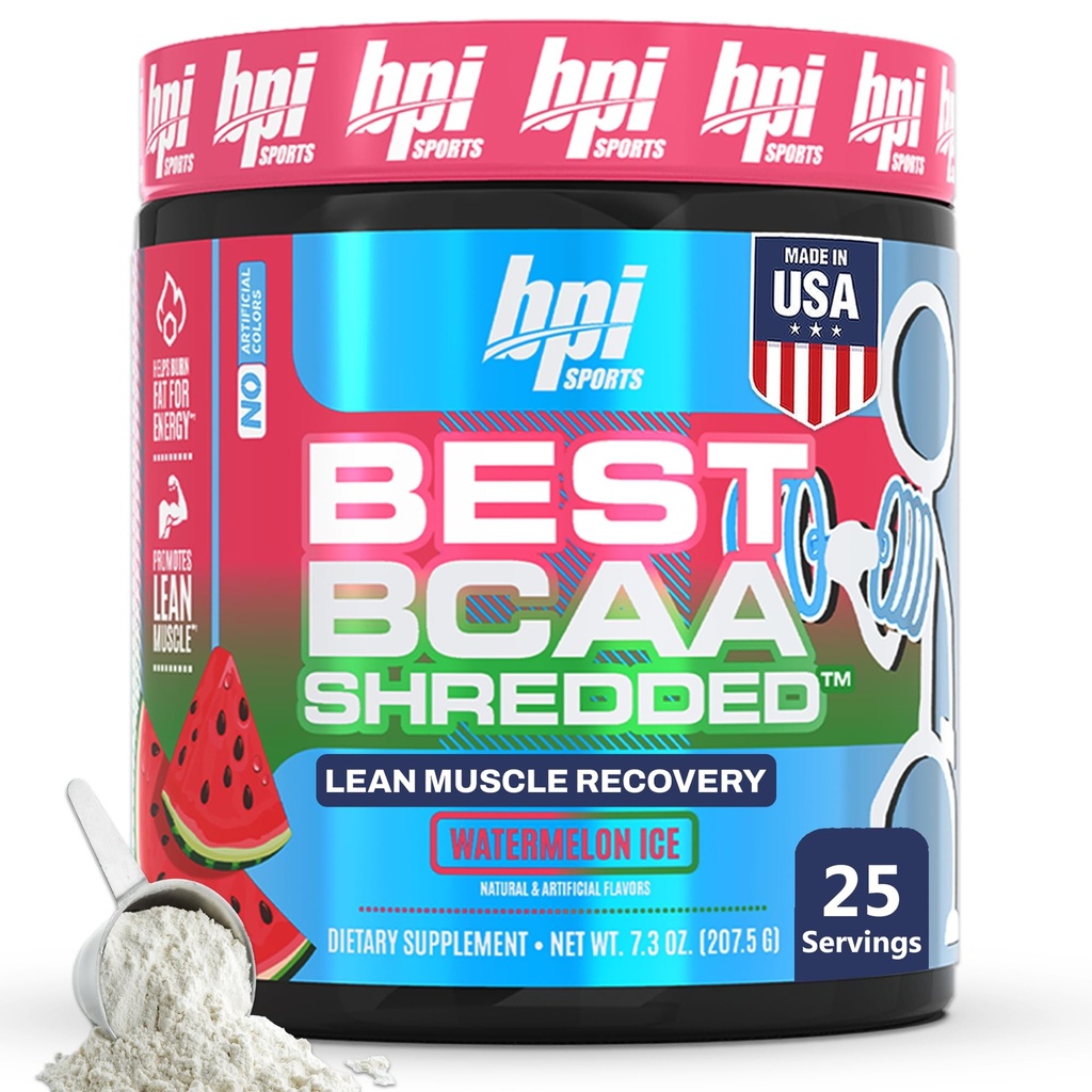 BPI Sports paras BCAA Shreded - Kofeiiniton termogeeninen Recovery Drink, Lean Lihas Building BCAA Powder naisille ja miehille, Preworkout BCAAs Aminohapot Drink- Watermelon ICE - 25 Tarjoilut