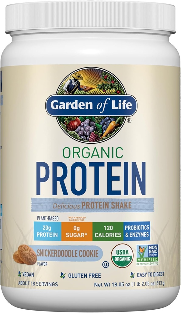 Garden of Life Vegan Protein Powder - Snickerdoodle Cookie - 20g Kasviproteiinia, BCAA:ta, Probiootteja ja digestiivisia Entsyymejä - Gluteeniton, ei GMO:ita