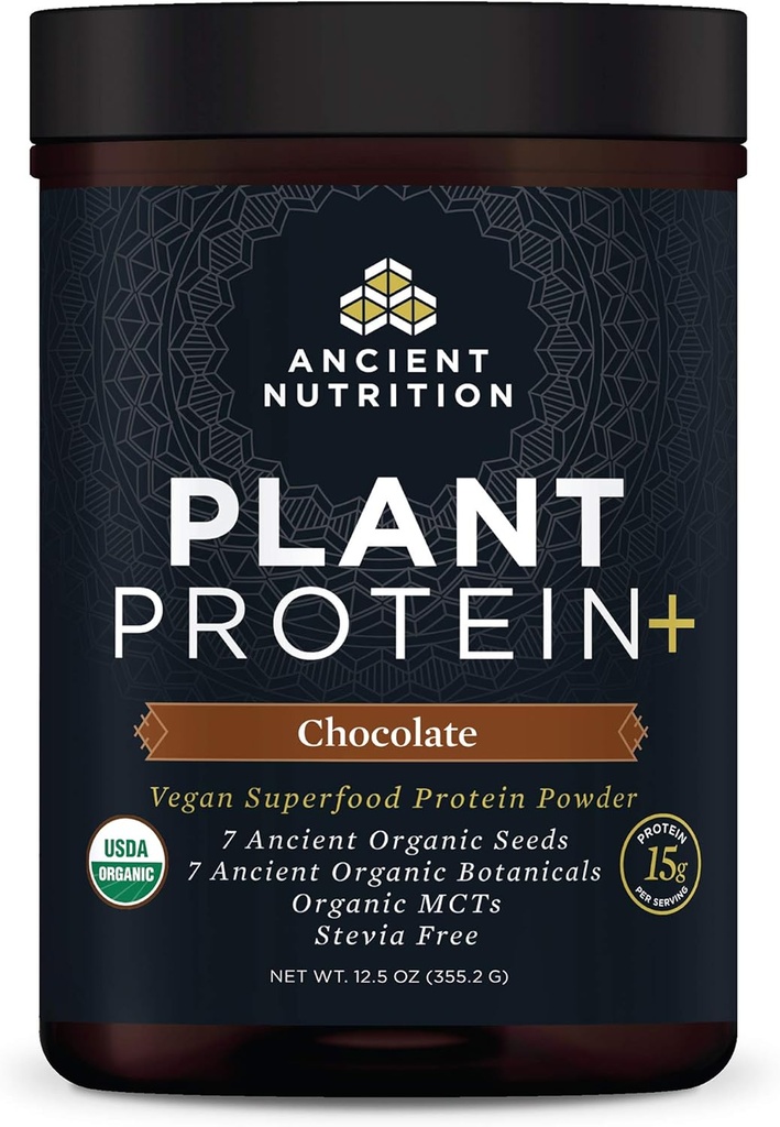 Forntida Nutrition Plant Baserat Proteinpulver, Plant Protein +, Choklad, Organic Vegan Superfoods Supplement, 15g Protein Per Servering, Gluten Free, Paleo Friendly 12 Servering