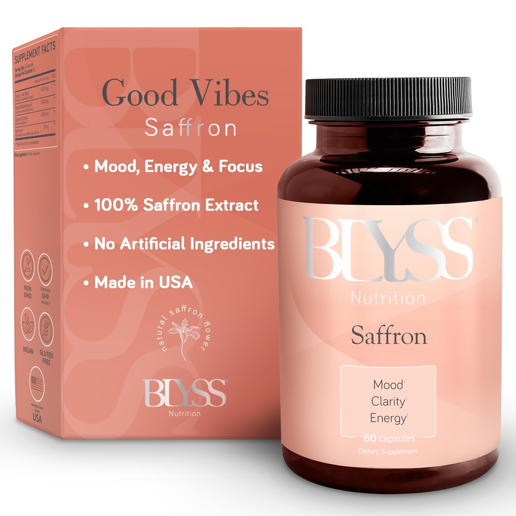 Saffron lisäravinteet sahramiuute pillereitä naisille Tuki mieliala, energia Boost, PMS, Mental Clarity & Metabolia - ei-GMO, Gluteenittomat, 60 Vegaani kapselit