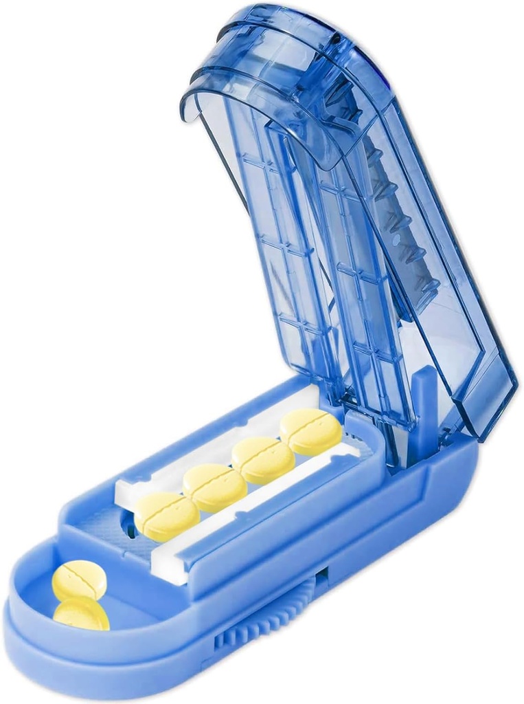 Pill Cutter Splitter pienille ja pienille pillereille, säädettävä tabletti Splitter Tarkasti leikkaa useita pillereitä kerralla. (Klein Blue)
