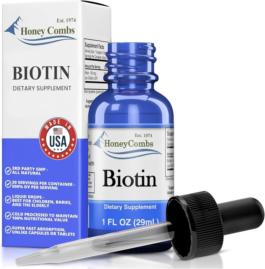 Biotin Liquid Drops Made in USA - Great for Hair, Skin, Nails 500% DV per Serving - 36 Servings per Container - Great for Miehet, Naiset, Lapset - Vegaani B7-vitamiini Liquid - Bulk kokoa myös saatavilla