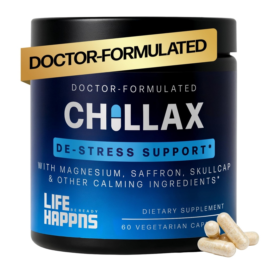 Life Happs Chillax, Rauhallinen Support Supplement, L Theanine, Magnesium, GABA ja Saffron Lisäravinteet rentoutumista, Natural Mood Health Tuki aikuisille, rauhoittava ja rentouttava, 60 kapselia