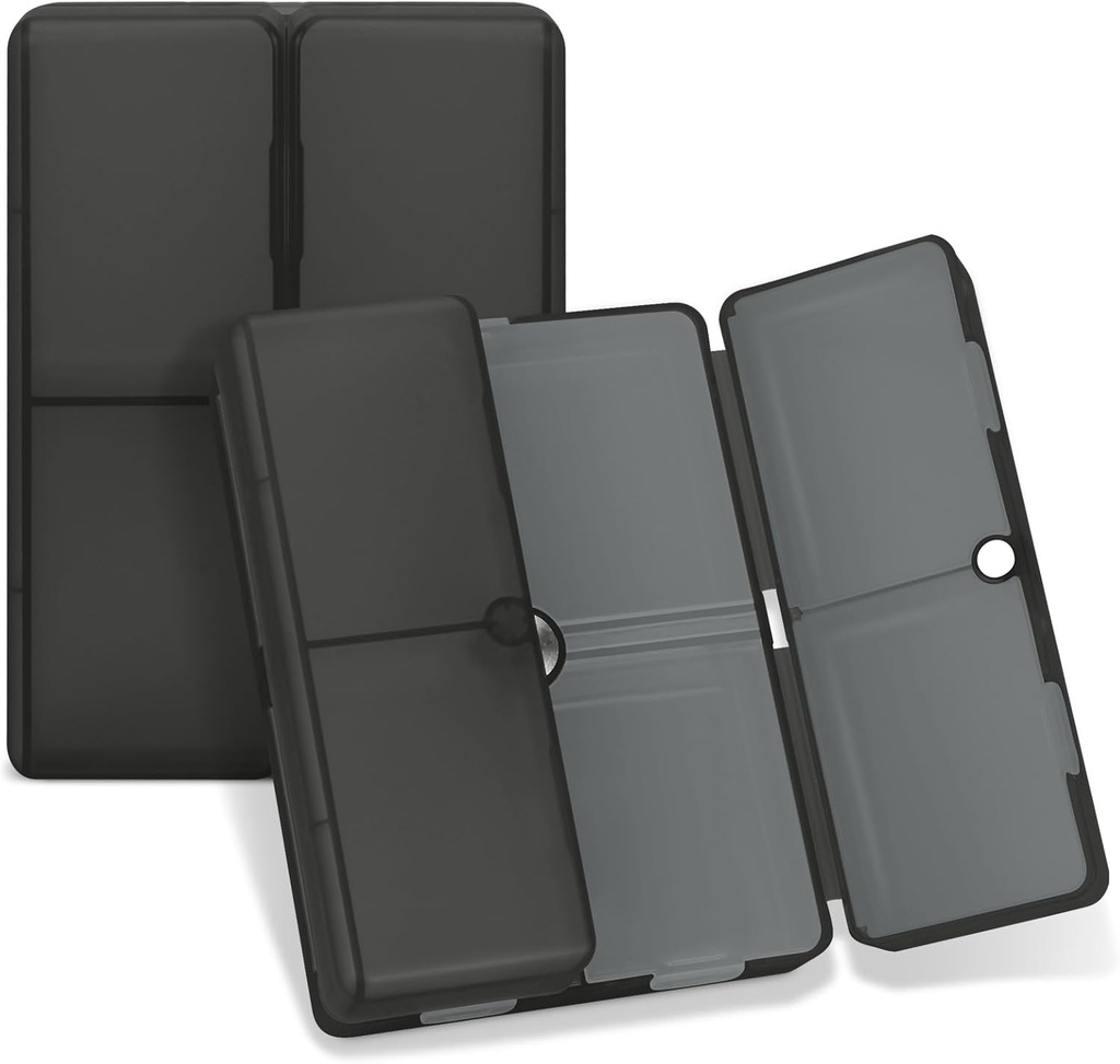 FYY Daily Pill Organizer, 7 Compartments Portable Pill Case Travel Pill Organizer, [Folding Design] Pill Box för handväska ficka för att hålla vitaminer,Cod Liver Oil, Tillskott och Medication-Clear Black