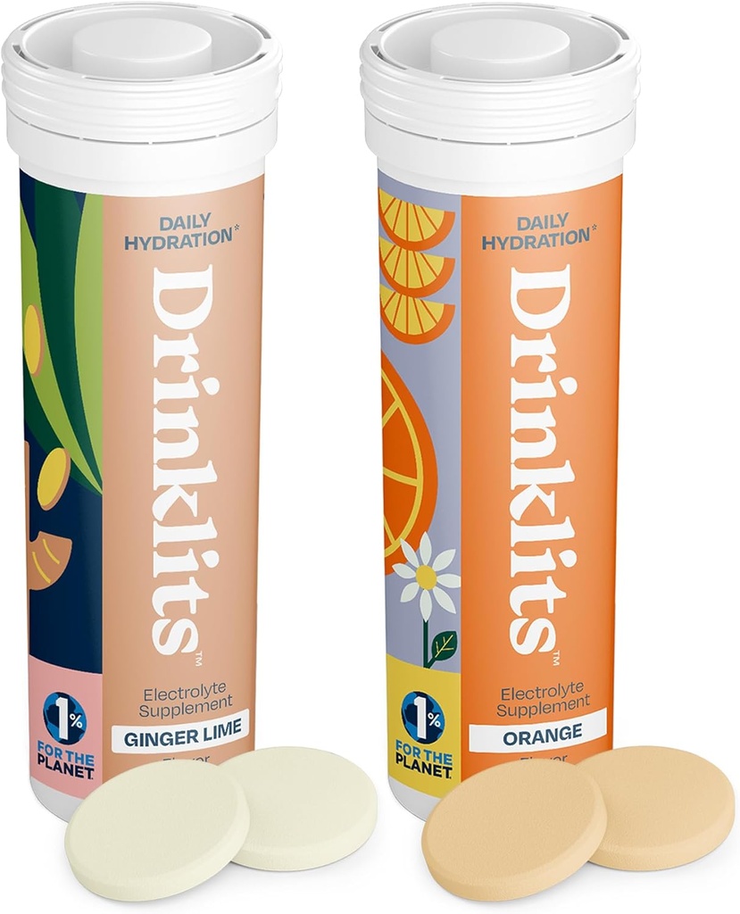 Drinklits Hydration Tabletit - Elektrolyyttejä ja vitamiineja Inkivääri-Lime ja oranssi - 2 pakkaus (20 tarjoilua)