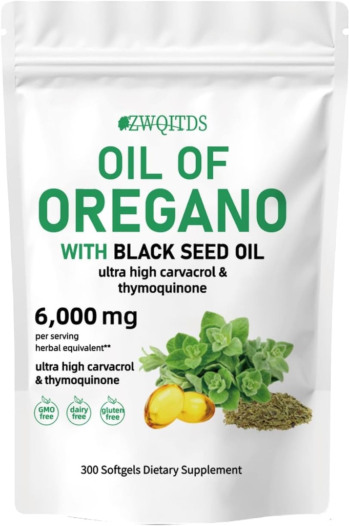 Oil of Oregano musta siemenöljy 2-in-1 Softgels 6000mg 300 Count non-GMO Immuuni tuki kasviperäisten Formula