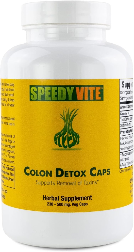 Colon Detox stöder naturlig borttagning av gifter * Organic, Charcoal Psyllium Seed & Husk Flax Seed Apple Fiber/Pectin Slippery Elm Fennel- Powder i 230 Veg Caps