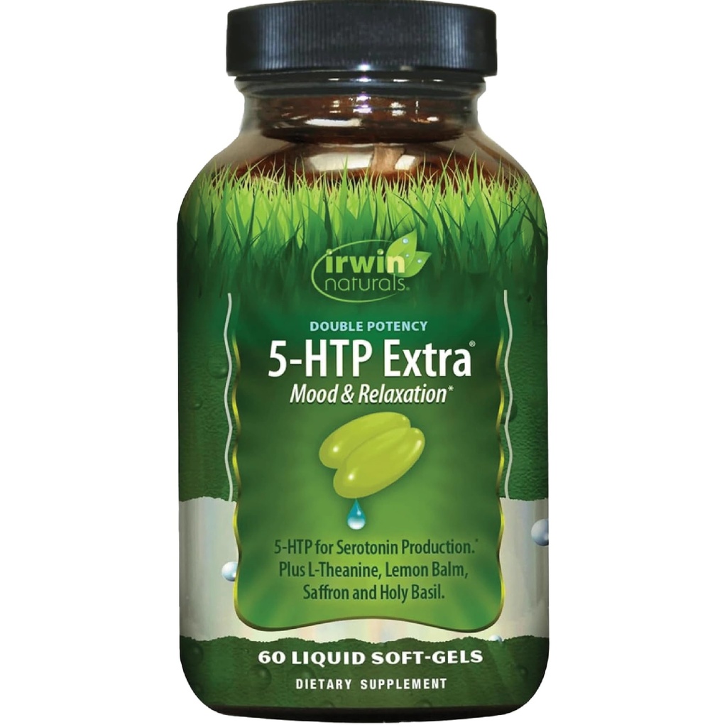 Irwin Naturals Double Potency 5-HTP Extra - 60 Liquid Soft-Gels - rentoutumista & serotoniinin tuotanto - 30 tarjoilua