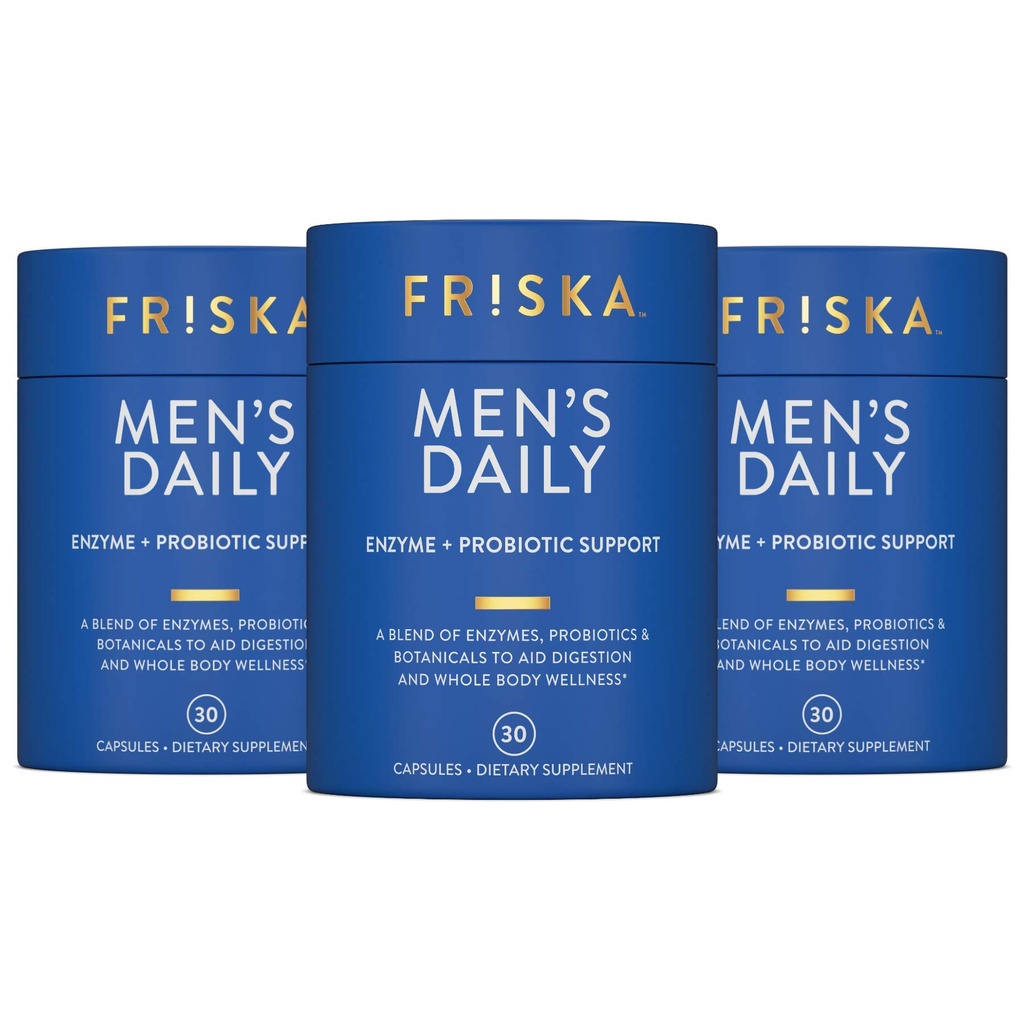 FRISKA Mäns dagliga Digestive Enzyme och Probiotics Supplement, naturligt stöd för manlig Digestive Health, Bloating, Gas, Indigestion Relief, stöder Gut Health, Laktase och B-Vitaminer, 90 kapslar