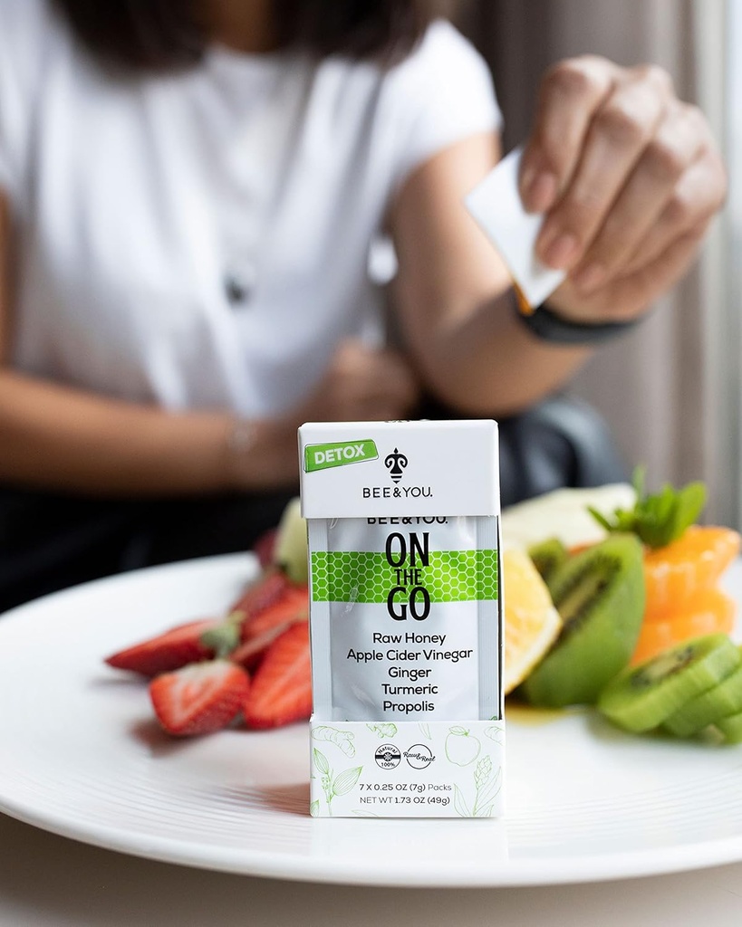 Bee and You On The Go, Immuunituki täydentää, Raw Honey, Propolis Extract, Apple Sider Viinietikka, Inkivääri, Turmeric, Kaneli, Superfood, Great Tasteing, lapsille ja aikuisille, 7 Pack