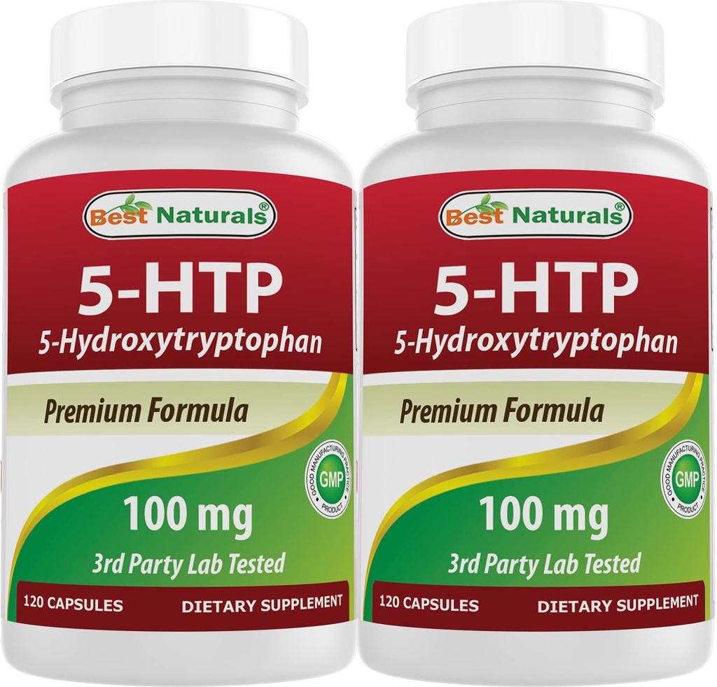 Best Naturals 2 pakkausta 5-HTP (5-hydroksitryptofaani) 100 mg 120 kapselia