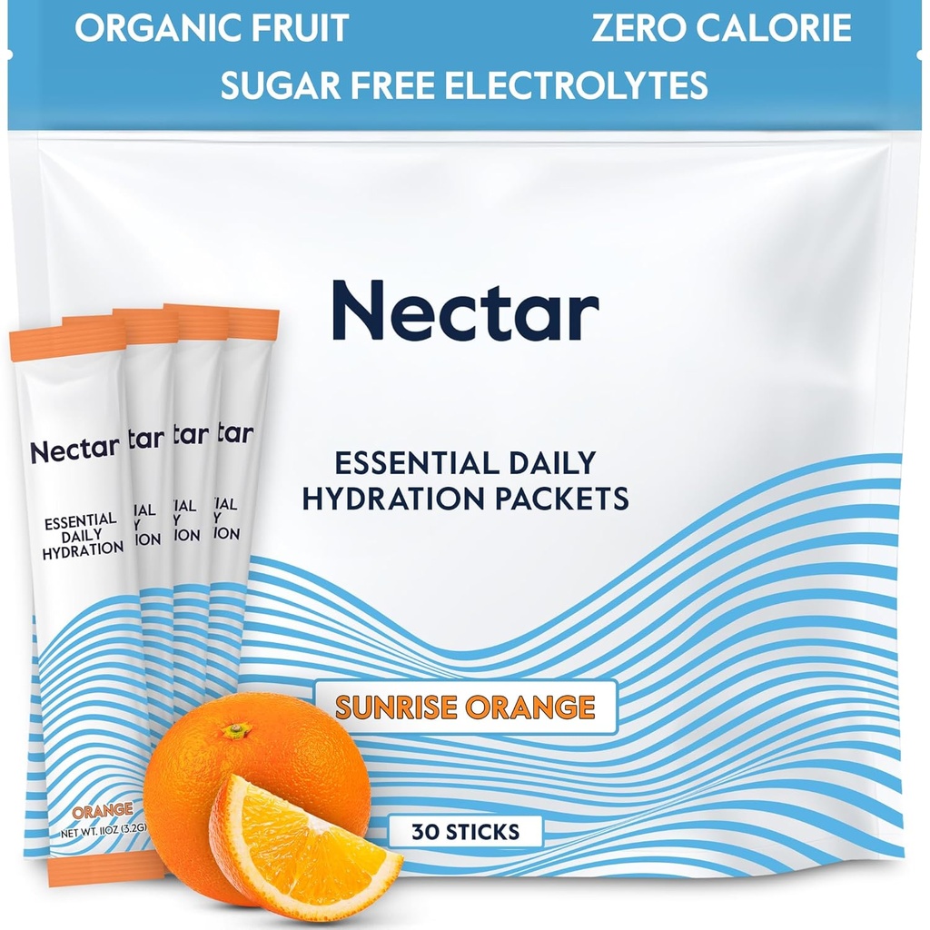 Nectar Hydration Packets - Elektrolyytit Powder Packets - Ei sokeria tai kaloreita - Organic Fruit Liquid Daily IV Electrolytes Powder for Dehydration Relief and Rapid Rehydration (Orange 30 Pack)