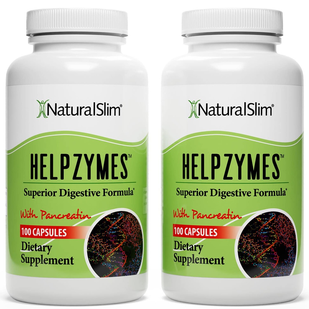 NaturalSlim Helpzymes, Enzyme Complex aikuisille, joilla on bromelaiini, Ox Bile, haima ja betaiini HCL, 100 kapselia, 2 pakkaus