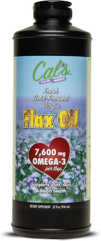 Cal's Pellavaöljy, kylmäpuristettu pellavansiemen, korkea Omega 3 rasvahappo, jalostamaton pellavan siemenöljy, puhdas pellavan siemenöljy nestemäinen täydentää Joint, iho, ja Heart Health Support - 32 oz