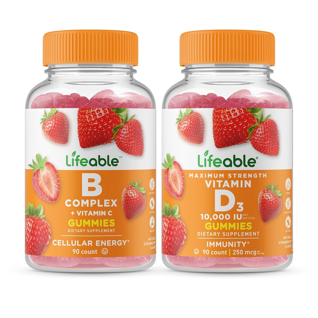 Livlig B-komplex + vitamin D 10000 IE, Gummies Bundle - Great Tasting, Vitamin Supplement, Gluten Free, GMO Free, Chewable