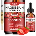Triple Magnesium Complex Supplement, Magnesium Glycinate, Blend, Citrate Liquid Drops 1000mg med Ashwagandha, CoQ10, Vitamin B6, C, D, Zink -Support Calm Stress Relief, Bone, Muscle, Mood Vegan