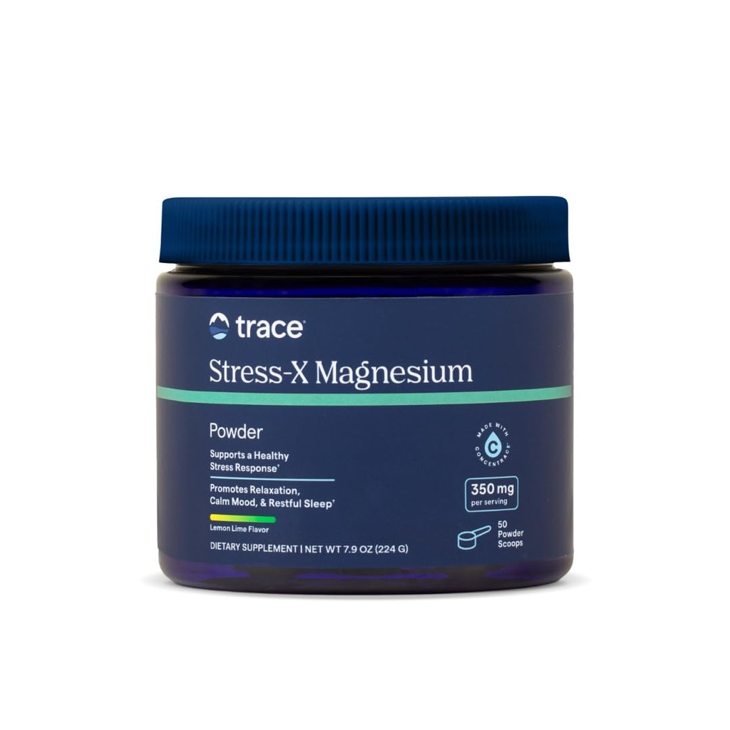 Trace Minerals Stressi-X Magnesium, 350 mg - Powder Magnesium täydennysosa tukea lihasten rentoutumista & Recovery - Restful Sleep Support Mineral Supplement - Lemon Lime Flavor, 7,9 oz (50 tarjoilua)