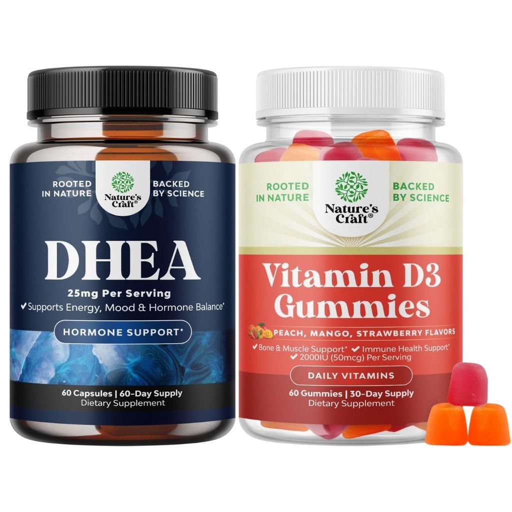 Bundle DHEA täydentää Hormonien tasapaino, mielialan vakaus, aivojen toiminta - Dehydroepiandrosteroni ja D3-vitamiinia Gummies päivittäin hyvinvointi 2000IU per tarjoilu luun lihasten ja immuuni tuki