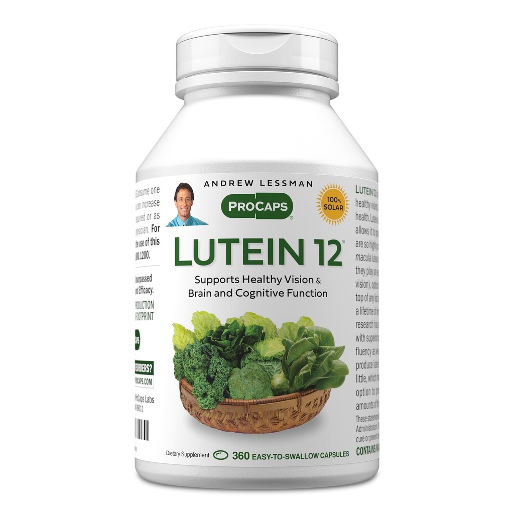 ANDREW LESSMAN Lutein 12 mg - 360 Softgels - Ultra-High Levels of Lutein. Tehokas anti-Oxidant Carotenoid. Tukee silmien terveyttä ja edistää tervettä näköä ja ihoa.