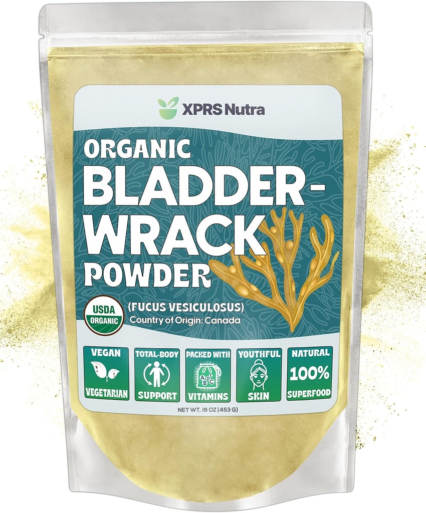 XPRS Nutra Organic Blackwrack Powder (Fucus Vesiculosus) - Premium Blackwrack Organic Powder for Glowing Skin - Vegan Friendly Blackderwrack Herb Jodi täydentää (16 Ounce)