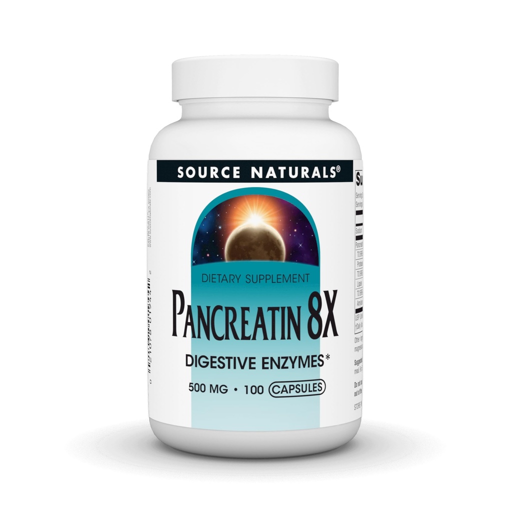 Källa Naturals Pancreatin 8X, 500 mg Digestive Enzymes - 100 kapslar