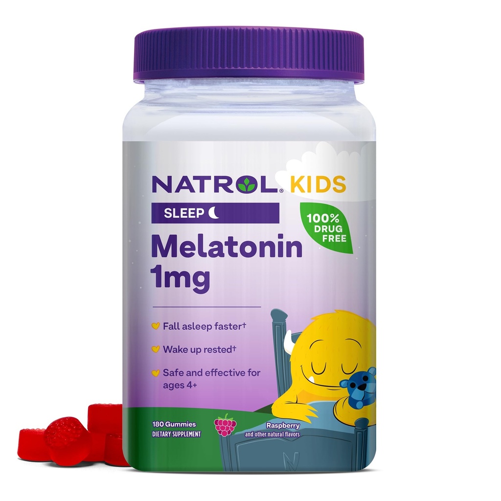 Natrol lapset Melatoniini 1 mg, ravintolisä levollinen uni, melatoniini Gummies lapsille, 180 vadelma-Flavored Gummies, Jopa 180 päivän tarjonta