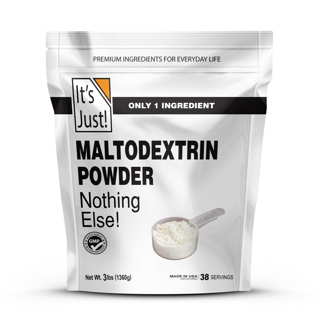 Se on Just! - Mass Gainer Powder, 100% Maltodekstriini (komplex Hiilihydraatit), Kestävä energia, nopea imeytyminen, ei-GMO, Helposti Lisää tahansa proteiini Shake, 3lbs / 38 tarjoiluja