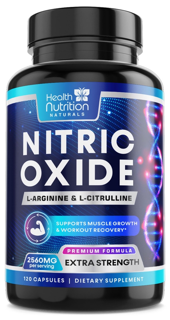 Typpioksidi Booster 2560mg - Extra Strength L Arginiini & Sitruliini täydentää miesten ja naisten - Premium lihasten tuki Nitric Booster - Natural Energy & Heart Health Support - 120 kapselia