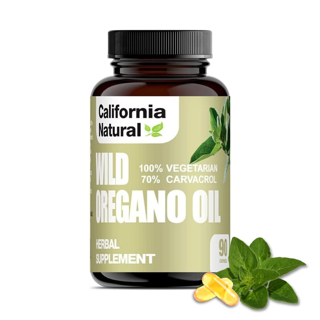 Wild Oregano Oil Kasvissyöjä Pehmeät kapselit - California Natural - Immunomy System & Dgestive Support - Promote Gut Health & Healthy Digestion - 100% Kasvisruokaa - 70% Carvacrol - Herbal 90