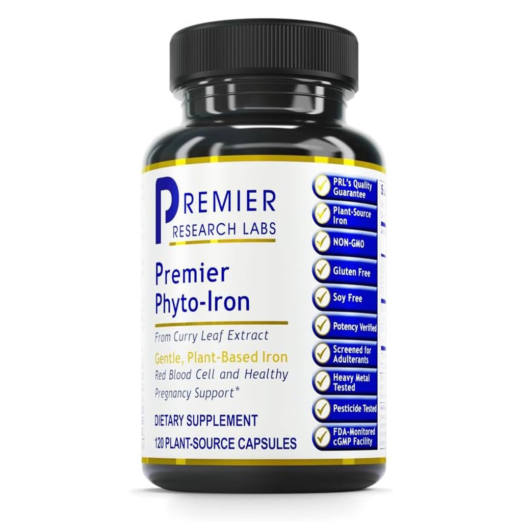 Premier Research Labs Phyto-Iron - Plant Based Iron for Men & Women for Blood Support, Curry Leaves Supplement, Iron Supplements, Non-Heme Iron, 18mg Iron Per Serving - 120 Kasvissyöjä Kapselit