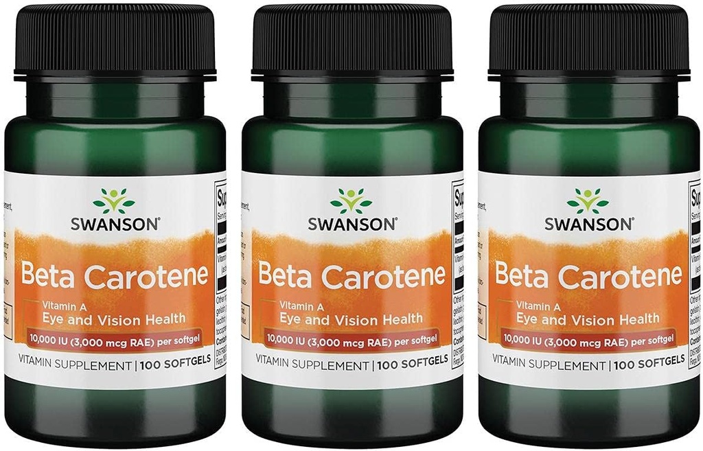 Swanson Beta-karoteeni (Vitamin A) Ihon silmät Immuunijärjestelmän antioksidantti tuki 10000 Iu (3000 mikrog) 100 Sgels (3 pakkaus)