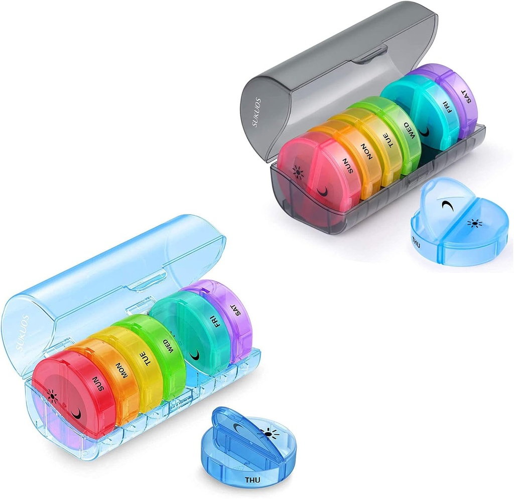 2 Pack Weekly Pill Organizer 7 Day 2 Times a Day, Sukuos Large Daily Pill Cases för piller / vitamin / fiskolja / tillägg