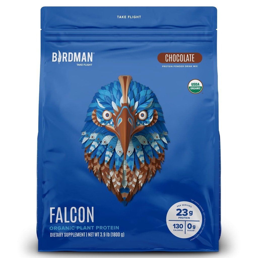 BIRDMAN Falcon Vegan Protein Powder Organic, Stevia & Sugar Free, Plant Based Protein, Low Carb, Dairy Free, Keto, Non Whey Protein, Probiootti, Pea Protein