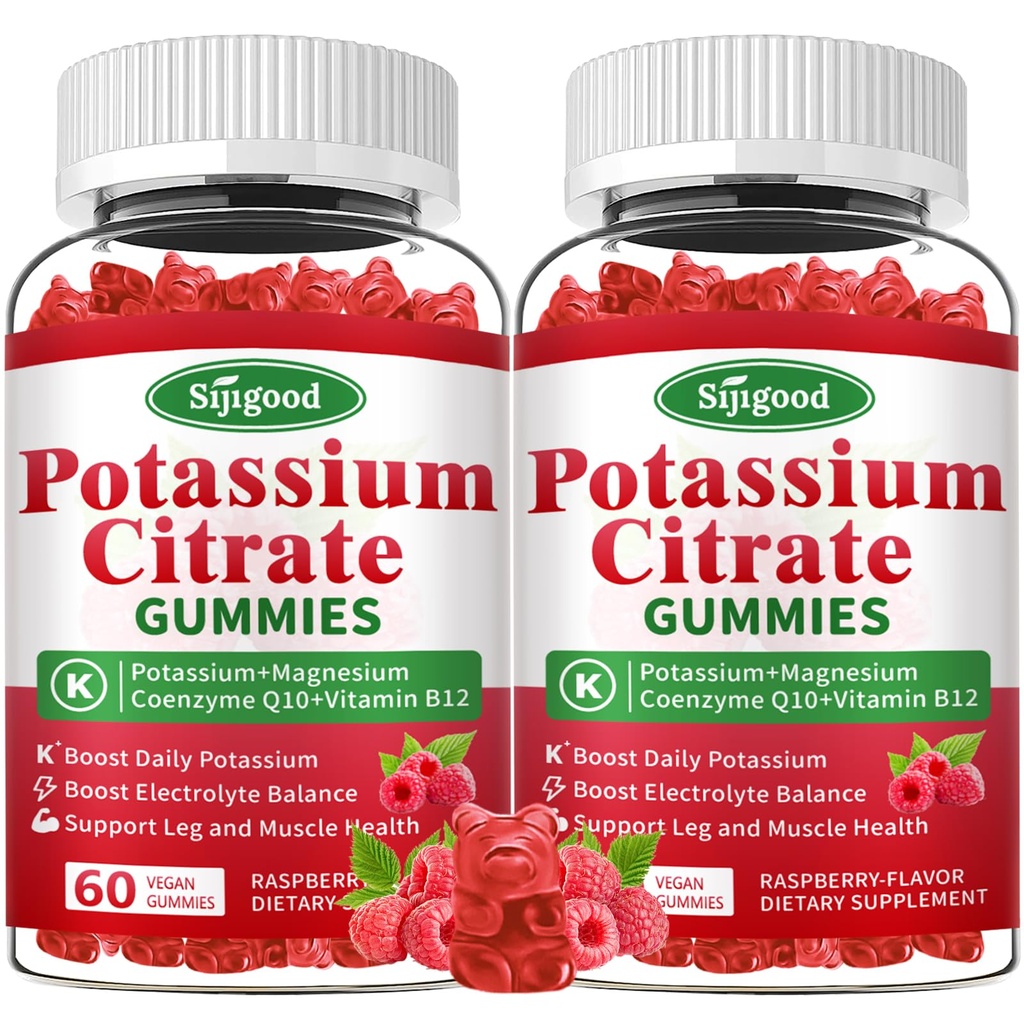 2 pakkaus Kaliumsilikaatti Gummies ... Kaliumlisä lihasten terveyteen, jalkakramp- ja elektrolyyttitasapaino, vegaaninen, ei-GMO, gluteeniton, vadelmamamaku, 120