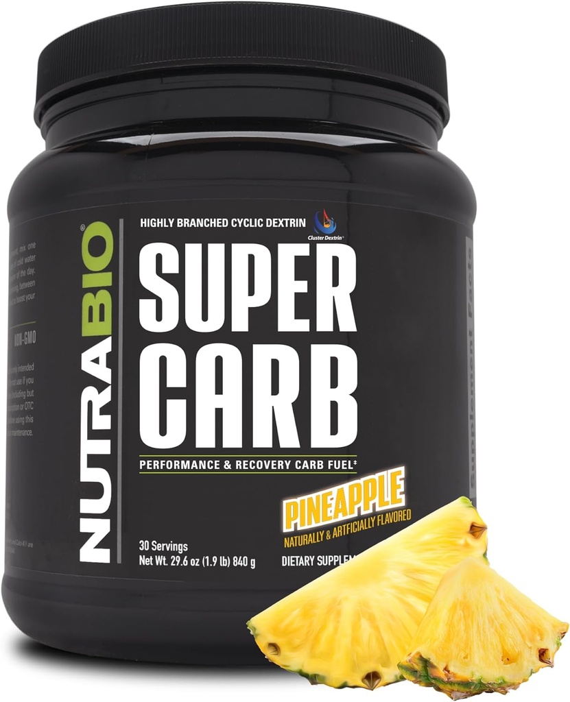 NutraBio Super Carb, Hiilihydraatti Powder with Cluster Dekstrin & Electrolytes, Advanced Carb Supplement Powder for Treenout Polttoaine, Suorituskyky ja lihasten Recovery, Syklinen Dekstrin, Ananas, 30 Sv