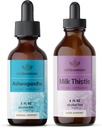 HERBAMAMA Herbal Liquid Drops Kit - Bundle of Ashwagandha Root Tincture 2 fl oz & Milk Thistle Extract 4 fl oz - Vegaani, ei-muuntogeenisiä, sokeria & alkoholiton - 2 pakkaus