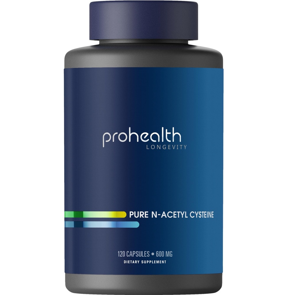 ProHealth Pure NAC - N-Acetyl Cysteine - Liver och Immune Support, Antioxidant och Glutathione Boost, Cellular Health | 600 mg per kapsel | 120 portioner | Tredjepartstestade