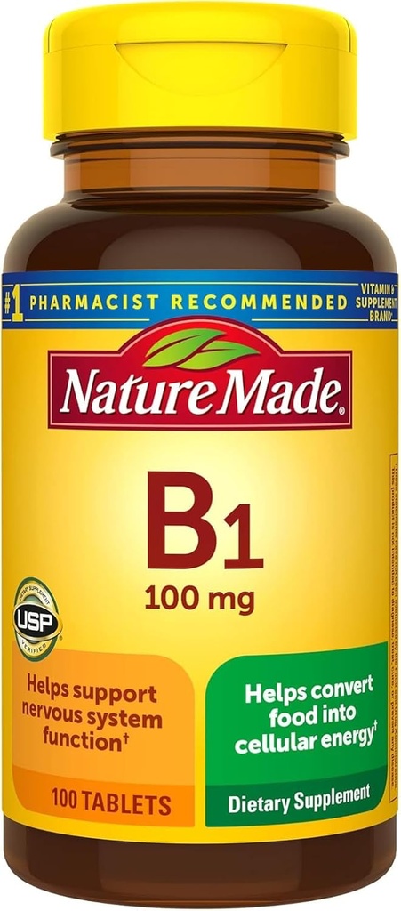 Nature Made Vitamin B1 100mg, Dietary Supplement for Energy Metabolism Support, 100 tabletter, 100 Day Supply.