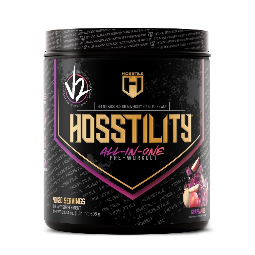HOSSTILE Hosstibility V2 Pre workout, All-in-One Pre workout jauhe miehille ja naisille, parantaa lihaspumppu, lisätä energiaa, Boost vahvuus, Sharpen Focus, Grape Apple, 40 tarjoilua