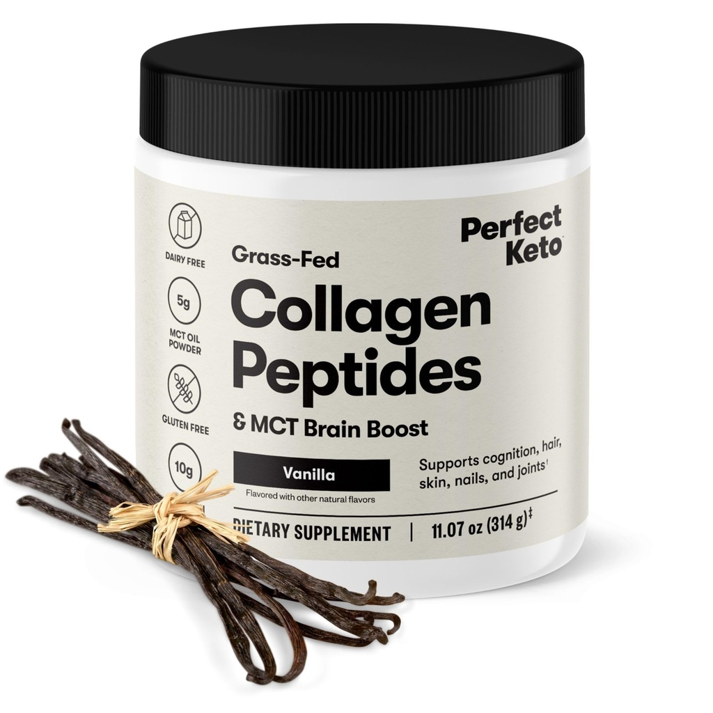 Täydellinen Keto Collagen Peptides Protein Powder with MCT Oil, Grass Fed, Hydrolysed Collagen, Tyyppi I & III Supplement, Keto Coffee Creamer, Vanilla