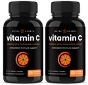 NutraChamps (2 pakkaus) C-vitamiini 1000 mg vanilja, Citrus Bioflavonoids & Rose HIPS - 120 kapselia Vegaani, ei-GMO-antioksidantti täydennysosa Immuno Health & Collagen Production 500mg jauhe pillereitä